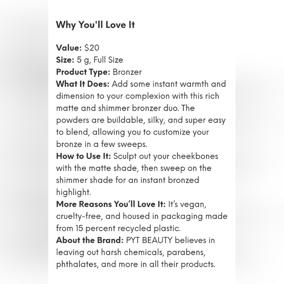 5/75$ PYT BEAUTYFaux Sun Bronzer Duo in Bali - Picture 10 of 10